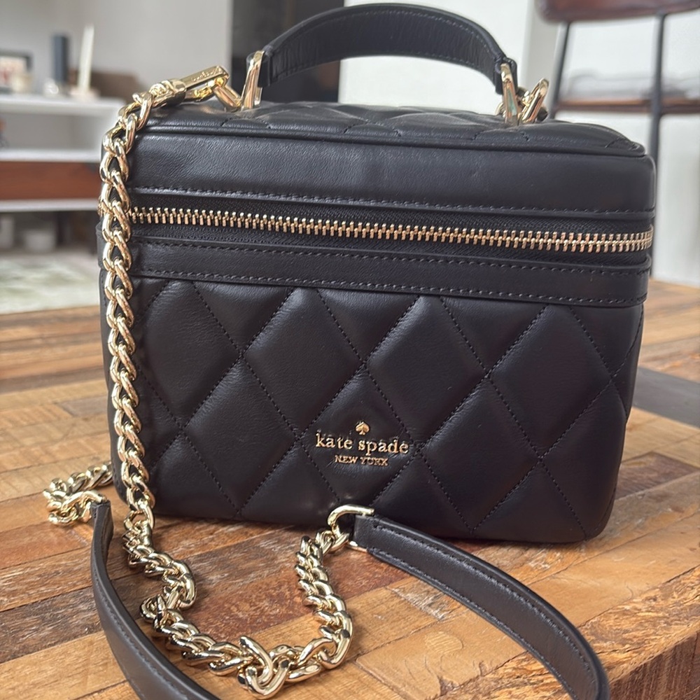 New - Never Used. Kate Spade Quilted Black Crossbody with Gold Chain
